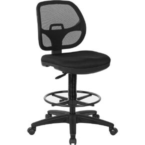 Office Star DC Series Deluxe Breathable Mesh Back Ergonomic Drafting Chair with Lumbar Support and Adjustable Footring, Black Fabric