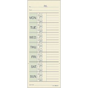 Adams Time Cards, Weekly, 2-Sided, Overtime Format, Named Days, 3-3/8" x 9", Manila, Green/Red Print, 200-Count (9791-200)