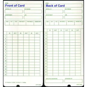 100 uPTC1000-1 Time Cards for uPunch HN3000 AutoAlign Time Clock (fits HN1000, HN1500, HN3000, HN3500, HN3540, UB1000) Non-Calculating Compatible
