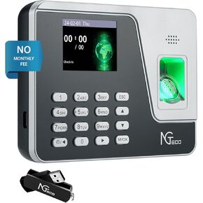 NGTeco Time Clocks for Employees Small Business, Fingerprint Time Clock Supporting Shift Schedules, Standalone Time Card Machine Automatic Punch in Out (0 Monthly Fees)