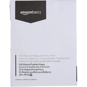 ورق طباعة متعدد الأغراض معاد تدويره بنسبة 30% من Amazon Basics، مقاس 8.5 بوصة × 11 بوصة، 3 رزم، عدد 1500 (ورقة)، أبيض