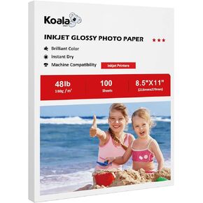 Koala Glossy Inkjet Photo Paper 8.5X11 Inches 48lb 100 Sheets Professional Glossy Photographic Paper Compatible with Inkjet Printer Use DYE INK 180GSM