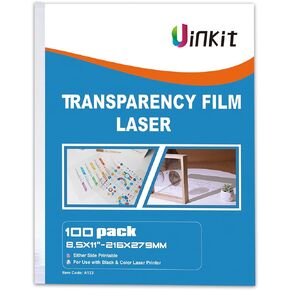 Uinkit 100 Sheets Laser Transparency Film 8.5x11 Color Transparent Paper OHP Clear Overhead Projector Film 8.5x11" for Laser Jet Printer Copier Copy Copies Photo Transparent Film A4 Letter Size