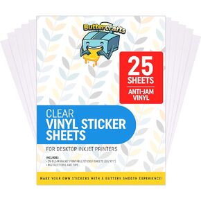 Clear Printable Vinyl for Inkjet Printer (Clear Sticker Paper | Waterproof | 25 Sheets) - Transparent Inkjet Printable Vinyl Sticker Paper Avoid Jams for Printers | Transparent Sticker Paper