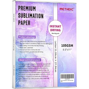 Methdic Sublimation Paper 8.5x11 Inch Instant Dry 125 Sheets Sublimation Blanks Transfer Paper For Inkjet Printer ，105gsm