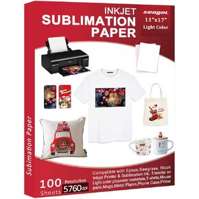 Sublimation Paper 100 Sheets 8.5 x 11 Inches 125gsm, for Any Inkjet Printer with Sublimation Ink Epson, Sawgrass, Heat Transfer Sublimation for Mugs T-shirts Light Fabric