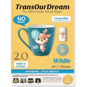 ورق لاصق من Trans OurDream WaterSlide للطابعة النافثة للحبر والطابعة LaserJet (20 ورقة، مقاس A4) ورق نقل منزلق مائي مطور وشفاف وقابل للطباعة للأكواب والأكواب والنظارات in Kuwait
