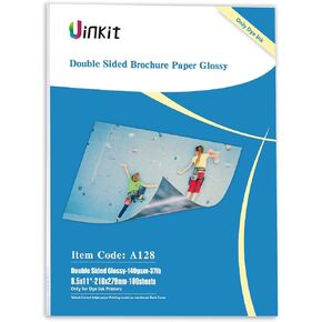 Uinkit 100 sheets Brochure Paper Glossy Double Sided 8.5x11 Inkjet 37lb 140gsm Dye ink Thin Photo Picture Flyer Calendar Magazine CD Cover letter