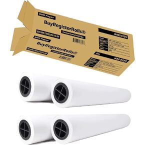 36’’ x 150’ Plotter Paper (New & Premium 4 Rolls) 20 lb Uncoated 96 Bright White (75 GSM with 2’’ Core) CAD Paper Rolls For Engineers, Architects, Copy Service Shops w/Inkjet Printers