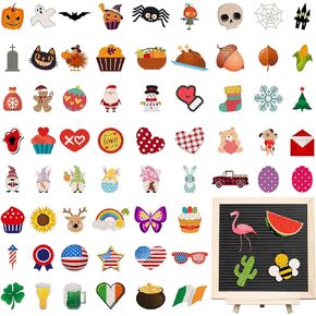 68 Pcs Holiday Seasonal Accessories Icons for Felt Letter Message Board Decorations Cute Symbols Changeable with Adhesive Dots for 4th July Patriotic Independence Day Decor, Board Not Included
