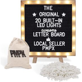 Letter Board The Original Black Felt Board with Stand, Built-in LED Lights 10 x 10 -Menu Board + Wood Frame, 340 Letters, Emojis + Cursive Words - Custom Sign Messages Pregnancy Announcement, Weddings