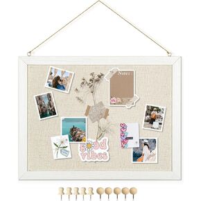 DOLLAR BOSS Bulletin Boards with Linen 2-Pack 16''X 12'' Cork Board for Walls Wood Framed Bulletin Boards, Small Pin Board for Home Kitchen Office Decorative Hanging 20 Pushpins