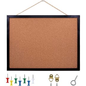 GDMINLO Black Cork Bulletin Board, 17.7 X 13.3 inches with Oak Wood Finish Frame, for Wall Office Home and School (Pins, Eye Bolts, gaskets, Screws)
