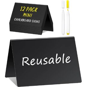PigPotParty Acrylic Mini Chalkboard Signs for Outdoor Party Buffet, 12 Pcs 4"x3", Glossy Black Elegant Food Labels for Wedding, Table Signs, Place Cards, Include 2 Wet Erase Markers