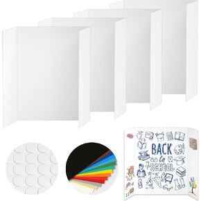 12 Pcs Small Trifold Poster Board, 21.5 x 14 inches Poster Board with Double Sided Tapes and Cardboard, Corrugated Presentation/Display Board for School Project, Science Fair, Business