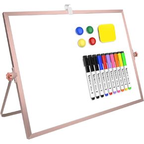 Dry Erase White Board, 16inX12in Large Magnetic Desktop Whiteboard with Stand, 10 Markers, 4 Magnets, 1 Eraser, Portable Double-Sided White Board Easel for Kids Memo to Do List Desk School