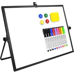 Dry Erase White Board, 16inX12in Large Magnetic Desktop Whiteboard with Stand, 10 Markers, 4 Magnets, 1 Eraser, Portable Double-Sided White Board Easel for Kids Memo to Do List Desk School