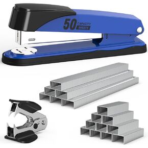 Metal Stapler Heavy Duty 50 Sheet Capacity with 1750 Staples and Staple Remover, Full Strip Staplers for Desk, No Jam, Non-Slip Office Stapler with Staples for Office & Classroom, Black