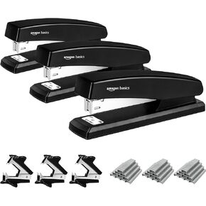 Amazon Basics Stapler Value Pack Including Staples and Staple Remover, 3 Pack, Black