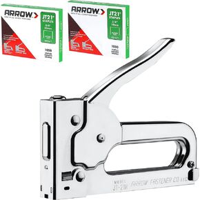 Arrow JT21CM Light Duty Staple Gun Kit, Chromed-Steel Manual Stapler, with 2000 Pieces JT21 3/8" Staples, for Upholstery Professional Projects