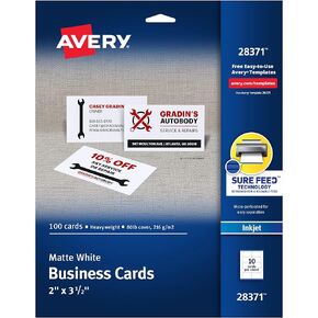 Avery Printable Business Cards with Sure Feed Technology, 2" x 3.5", White, 100 Blank Cards for Inkjet Printers (28371)