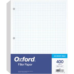 Oxford Filler Paper, 8-1/2" x 11", 4 x 4 Graph Rule, 3-Hole Punched, Loose-Leaf Paper for 3-Ring Binders, 400 Sheets Per Pack (62360),White