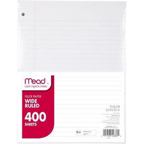 Mead Loose Leaf Paper, Notebook Paper, Wide Ruled Filler Paper, Standard, 8 x 10.5, 200 Sheets (15200) White