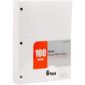 Mintra Office Filler Paper (College Ruled, 600 Sheets (6pks of 100))