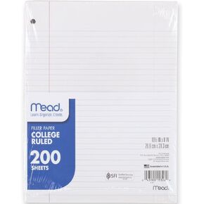 Mead Loose Leaf Paper, Notebook Paper, College Ruled Filler Paper, Standard, 8 x 10.5, 200 Sheets (15326)
