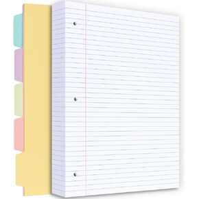 Filler Paper, 8.5" x 11" Lined Paper Notebook Paper, 3 Holes College Rule Paper with Dividers, 100gsm 100gsm Binder Paper A4 Loose Leaf Paper, 260 Pages in Kuwait