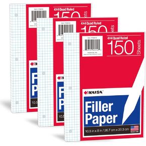 KAISA Filler Paper Loose Leaf Paper, Wide Ruled Paper, 8"x10-1/2", 3-Hole Punched Binder Paper For 3-Ring Binders,150 Sheets/pack 3Pack, F15001W