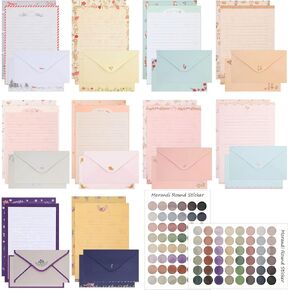 Laumoi 180 Pcs Stationery Papers and Envelopes Set Includes 60 Stationery Envelopes 120 Lined Stationery Writing Paper with 96 Colorful Round Dot Stickers, 10 Designs
