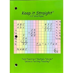 ADHD Tools for Kids, Architecture for Kids - Colorful 1/2 Squares Grid Graph Paper, 3-Hole Punch, Perforated, Ideal for Dyslexia and Calligraphy Paper