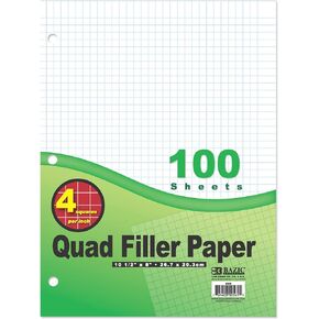 BAZIC Filler Paper Loose Leaf Papers 100 Sheet, 4-1" Quad Ruled, 3 Hole Punched for Ring Binders, Graph Drafting for Office School Student, 1-Pack