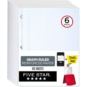 Five Star Loose Leaf Paper, 3 Pack, Notebook Paper, Graph Paper, Reinforced Filler Paper, Fights Ink Bleed, 8.5 x 11, 100 Sheets per Pack (38034)