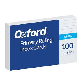 Oxford® Primary Ruled Index Cards, 5" x 8", White, 100 per Pack (46002)
