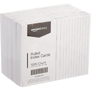 Amazon Basics Ruled Lined Index Cards, 1000 count, 10 Pack of 100, White, 3 in x 5 in