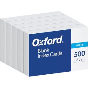 Oxford Index Cards, Index Cards, Blank on Both Sides, White, Cards (40177), 4x6,100 Count (Pack of 5)