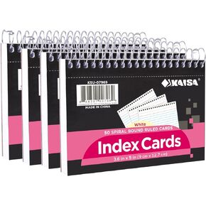 KAISA Spiral Index Cards, 3.6"x5" Ruled Flashcards Sprial Note Taking Paper Notepads, 50 Cards/Pad, 200 Counts(4pad),KSU-07969