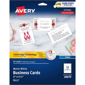 Avery Clean Edge Printable Business Cards with Sure Feed Technology, 2" x 3.5", White, 90 Blank Cards for Inkjet Printers (28878)