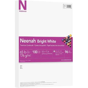 Neenah Printable Multi-Purpose Card Stock, 8-1/2" x 11", Bright White, Pack Of 100 Sheets