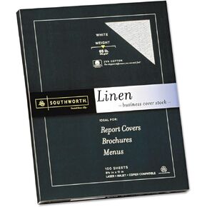 Southworth Z550CK 25% Cotton Linen Business Coverstock White 65 lbs 8-1/2 x 11 100/Box FSC