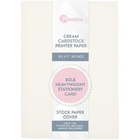 Cream Colored Cardstock Printer Paper By Hamilco (50-Pack)- 8.5 x 11" Thick Card Stock For Card Making- 80lb Heavyweight Stationery Card Stock Paper Cover- Great For Invitations, Birthdays, Brochures