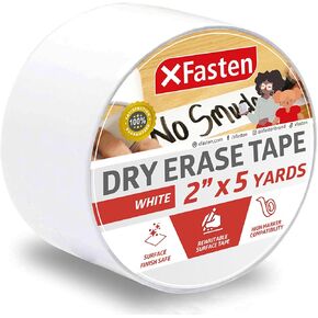 شريط XFasten للمسح الجاف باللون الأبيض مقاس 2 بوصة × 30 قدم بدون تلطخ، شريط سبورة بيضاء خالٍ من الظلال، ملصقات قابلة لإعادة الاستخدام للمسح الجاف لصناديق التخزين، وشرائط الجملة للمعلمين