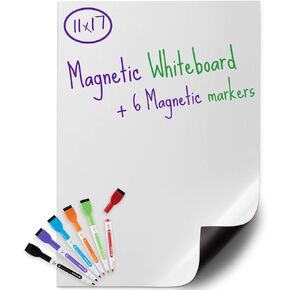Kedudes Magnetic Dry Erase Board -Refrigerator Whiteboard Magnetic -Small Whiteboard for Fridge + 6 Colored Markers w/Eraser Caps -Fridge Board Magnetic with Marker, Message Center for Family, 9x12in