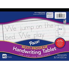 Pacon Handwriting Paper, Zaner-Bloser Grades Pre-K & K, 1-1/8" x 9/16" x 9/16" Ruled 10-1/2" x 8", Ruled Long, 40 Sheets