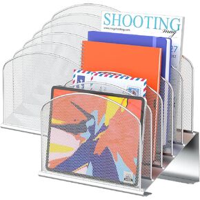 Inclined Desk File Organizer, 5-Section Vertical File Folder Holder Stand Metal Rack File Sorter for Office Classroom Desktop Organization (Black, 1Pack)