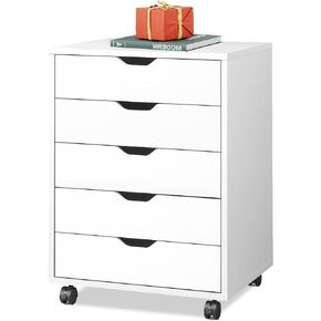 DEVAISE 5-Drawer Chest, Wood Storage file Cabinet with Wheels, White