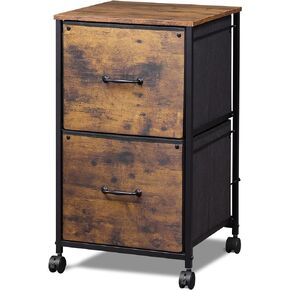 DEVAISE 2 Drawer Mobile File Cabinet, Rolling Printer Stand, Fabric Vertical Filing Cabinet fits A4 or Letter Size for Home Office, Rustic Brown Wood Grain Print