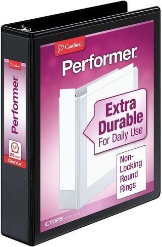 Cardinal 3 Ring Binder, Binder for School and Office, Durable 1.5 Inch Performer ClearVue Binder, Round Rings, 350-Sheet Capacity, Customizable ClearVue Covers, PVC-Free, Black (67325) in Saudi Arabia